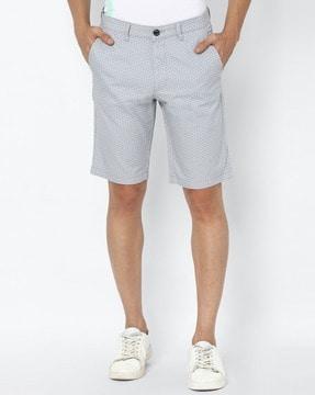 micro print slim fit flat-front shorts