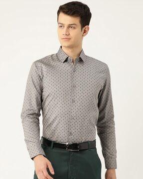 micro print slim fit shirt with angled cuff