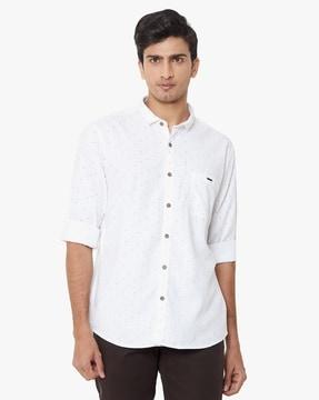 micro print slim fit shirt with patch pocket