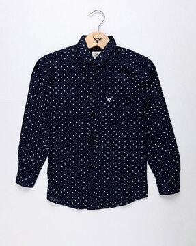 micro print spread-collar shirt