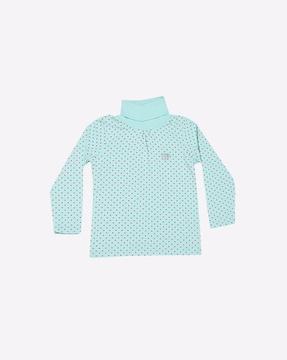 micro print t-shirt with turtle-neck
