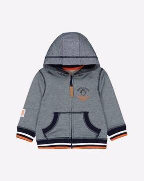 micro striped zip-front hoodie with contrast tipping