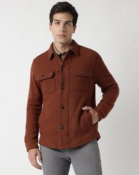 micro-patterned wool blend relaxed fit overshirt