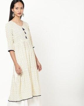 micro print a-line tunic with side slits