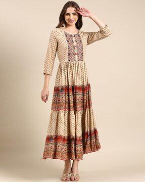 micro print anarkali kurta