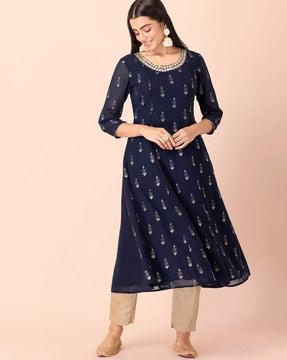 micro print anarkali kurta