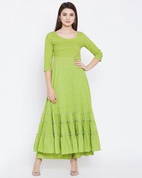 micro print anarkali kurta