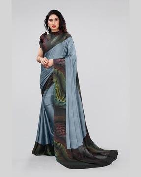 micro print chiffon saree with contrast border