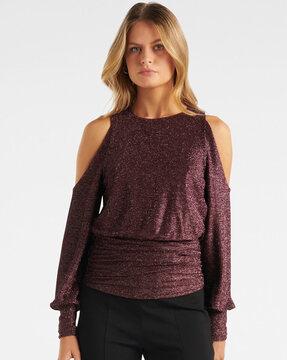 micro print cold-shoulder top