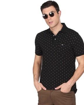 micro print cotton polo t-shirt