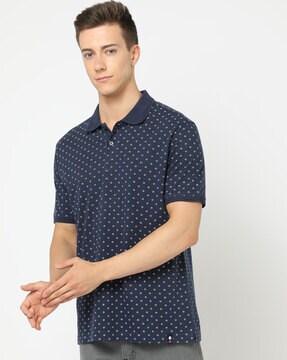 micro print cotton polo t-shirt