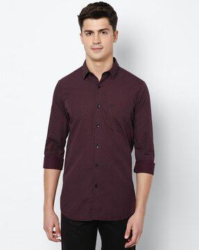 micro print cotton shirt with patch pocket