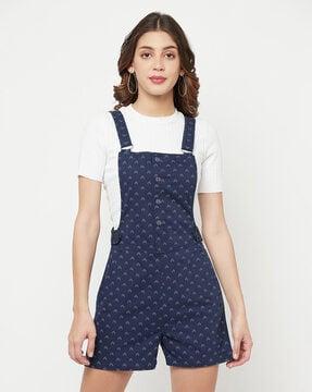 micro print dungarees with insert pockets