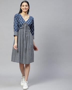 micro print fit&flare dress