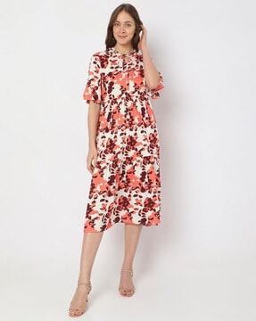 micro print fit & flare dress