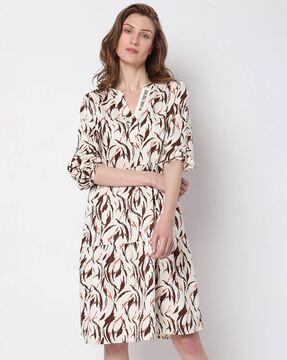 micro print fit & flare dress