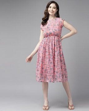 micro print fit & flare dress