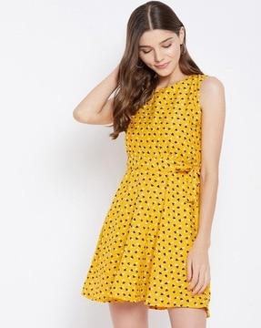 micro print fit & flare dress