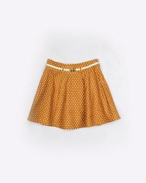 micro print flared skirt with belt