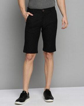 micro print flat front city shorts