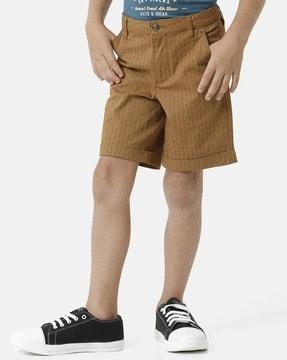 micro print flat-front shorts with insert pockets