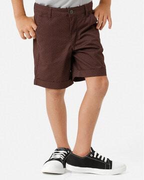 micro print flat-front shorts with insert pockets