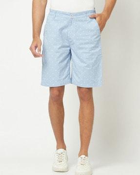 micro print flat-front shorts