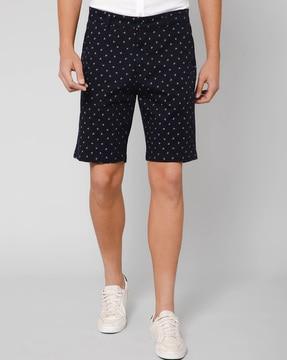 micro print flat-front shorts