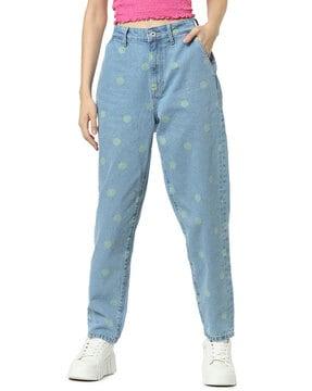 micro print high-rise jeans