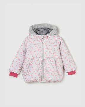 micro print hooded jacket