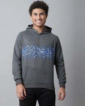 micro print hooded sweatshirt