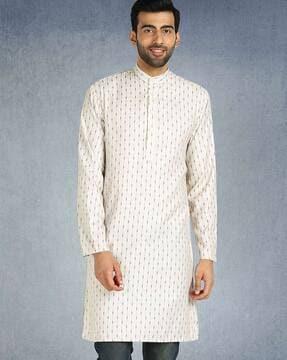 micro print kurta with band-collar