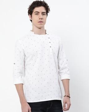 micro print kurta with mandarin collar