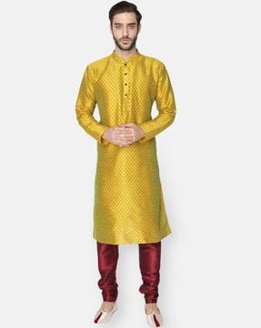 micro print long kurta with mandarin collar