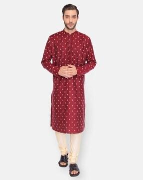 micro print long kurta with mandarin collar