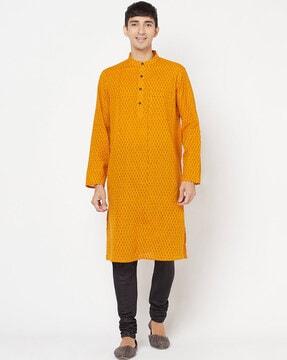 micro print long kurta with patch pocket