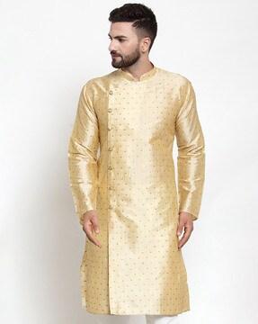 micro print long kurta with side-button placket
