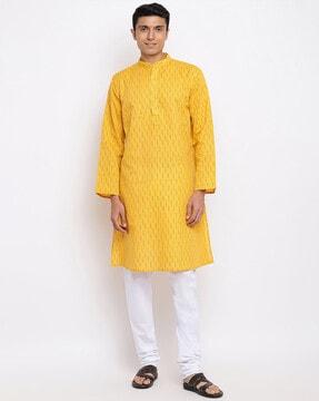 micro print mandarin-collar kurta