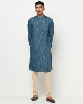 micro print mandarin neck kurta