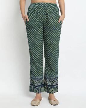 micro print mid rise palazzos