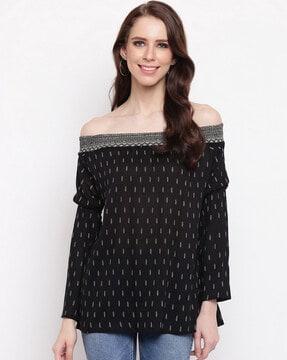 micro print off shoulder top