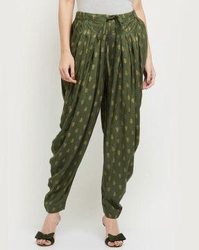 micro print pants with mid rise waist