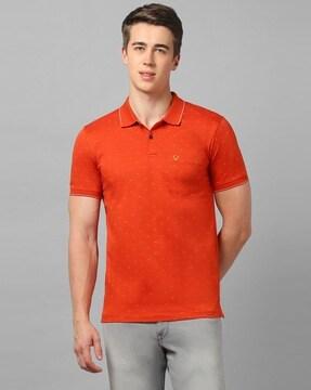 micro print polo t-shirt with patch pocket