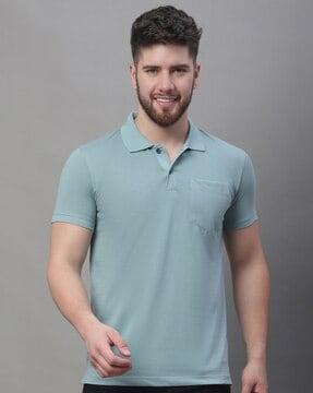 micro print polo t-shirt with patches pockets