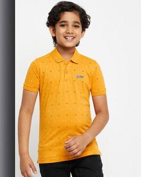 micro print polo t-shirt with short sleeves