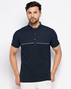micro print polo t-shirt with short sleeves