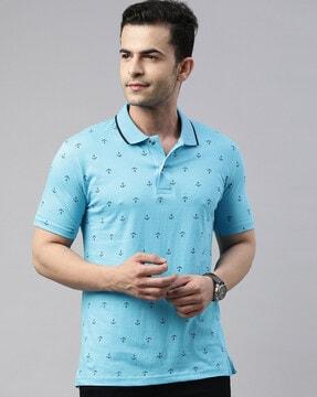 micro print polo t-shirt with side vents