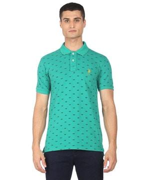 micro print polo t-shirt