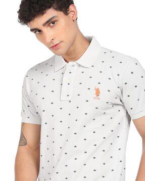 micro print polo t-shirt