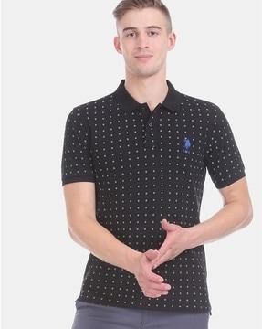 micro print polo t-shirt